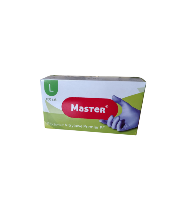 Rękawiczki nitrylowe niebieskie bezpudrowe diagnostyczne L MASTER PREMIER 1 Rękawiczki nitrylowe niebieskie bezpudrowe diagnostyczne L MASTER PREMIER